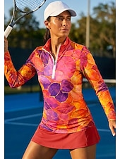 cheap Women's Shirt-Women's Abstract Sport Shirt Tennis Shirt Tennis Top Long Sleeve Zipper Floral Quarter Zip UPF50+ UV Resistant High Elasticity Moisture Wicking Breathable Volleyball Tennis Golf High Neck Zip Collar