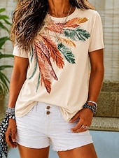 ieftine tricou boho-Pentru femei Tricou Imprimeu Floral Grafic Geometric Epocă Stilat Casual Manșon scurt Stil Nautic În V Rotund Topuri obișnuite Casual Zilnic Sfârșit de săptămână Albastru piscină Alb Rădăcină de