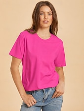 cheap Plain tee-Women's T Shirt Cotton Shirt Tee Top Solid Color Fashion Stylish Basic Short Sleeve Crew Neck Regular Tops Casual Daily Going out Blue Khaki Black White Yellow Summer Spring
