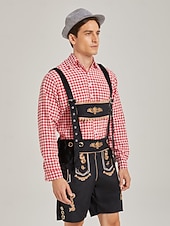 cheap Lederhosen Set-Oktoberfest Lederhosen Set Shirt Tyrolean Hat Knee Length Embroidered German Alpine Heritage Wiesn Men's Carnival Party Beer Festival Traditional Style Cloth