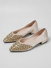 economico Ballerine da donna-Women's Sparkly Gold Crystal Pointed Toe Pumps - Elegant Rhinestone Low Chunky Heel Dress Shoes for Cocktail Party, Evening Dinner &amp; Wedding Guest
