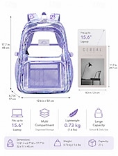 halpa Lasten ja teinien reput-Kestävä violetti kirkas reppu tytöille - stadionille hyväksytty suuri läpinäkyvä koululaukku kukkakuvioisilla hihnoilla opiskelijoille &amp;teini-ikäiset