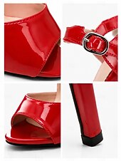 cheap Heeled Sandals-Women's Patent Leather Platform Stiletto Sandals, Open Toe Ankle Strap High Heels for Club, Party &amp; Dancewear