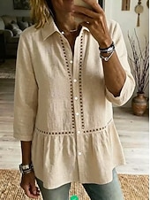 Per donna Camicia Camicia casual Blusa Patchwork Tinta unica Elegante Casual Manica 3/4 Collo ripiegato Top corti Casuale Quotidiano All'aperto Nero Bianco Albicocca Estate Primavera