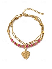 preiswerte Damenarmband-Damen-Doppelarmband im Boho-Stil mit mehreren Lagen Perlen, Naturstein &amp;Charm-Armband aus Titanstahl für Damen, Sommer-Schmuckstück mit mehreren Anhängern – perfekt für Urlaub, Alltag und als Geschenk