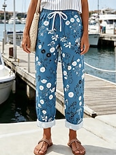  Per donna Chinos Vacanza Vintage Casual Lunghezza intera Vita media Floreale Grafico Coulisse Patchwork Tasca Comodità Morbido All'aperto Inelastico Casuale Quotidiano Vacanza Blu Viola Estate