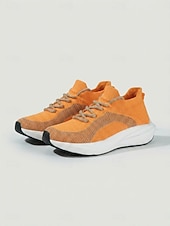 voordelige Dames Hardloopschoenen-Oranje instapschoenen voor dames – ademende gebreide sportschoenen met schokabsorptie &amp;Antislip buitenzool voor hardlopen, wandelen, krachttraining, fitnessoefeningen, reizen en comfort de hele dag