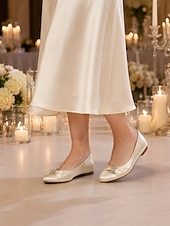 economico Madre della Sposa/Sposo-scarpe da sposa con tacco basso per la madre della sposa – eleganti scarpe da sera in raso color champagne per matrimoni formali
