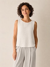 economico Collezione di Lino Premium-Per donna Canotta Maglietta Arricciato Tinta unica Elegante Moda Senza Maniche Girocollo Top Regolari Casuale Blu Bianco Rosso Arancione Estate Primavera