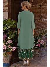 ieftine Seturi de rochii pentru mama-Două Piese Linia -A Lungime Gleznă Rochie Mama Miresei Lungime Manșon 3/4 Stil Nautic Elegant Simplu Luxos Oficial Invitat la nunta Șifon Dantelă Rochii jacheta cu Volane Straturi Broderie