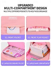 cheap Kids &amp; Teen Backpacks-Girls Backpack Set 2PCS Water-Resistant School Backpack with Pencil Bag, Large Capacity Multi-Pocket Polyester Bookbag, Reflective Safety Strips, Pink Purple Off-White, Ideal for Elementary Middle Sch