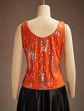cheap Women's Blouse Suits-Women's Sequin Tops Twinset Sequins Feather Elegant 3/4 Length Sleeve Mandarin Collar Regular Tops Wedding Guest Orange Spring Fall