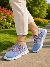 economico Sneakers da donna-Sneakers da passeggio da donna con stampa floreale, scarpe leggere e traspiranti in mesh, ideali per viaggi informali, passeggiate in giardino e comfort quotidiano.