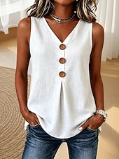  Women's Shirt Tank Top Blouse Ruched Solid Color Vacation Sports Casual Sleeveless Sleeveless Plunging Neck Regular Tops Casual Outdoor Light Blue fluorescent green White Yellow Pink Summer Spring
