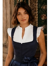 voordelige Dirndl Jurken-Oktoberfest Dirndl-jurk Midi-lengte Schort met satijnlook Met zakken Balconette-halslijn hulp in de huishouding Bavarian Duits Alpine Weiden Dames Carnaval Bierfestival Doek in traditionele stijl