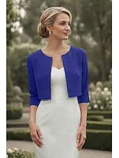 preiswerte Wraps für Hochzeitsgäste-Damen-Wickelbolero Schulterfreies Damen-Mutter-Wickel grundlegende Mäntel  Jacken Elegant 3/4-lange Ärmel Chiffon Hochzeitsgäste Wickel mit einfarbig für Partyabend im Frühling und Sommer um Eindruck