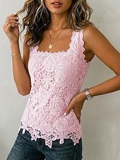  Women's Lace Tops Lace Patchwork Elegant Sleeveless Square Neck Regular Tops Casual Blue Black White Pink Red Summer