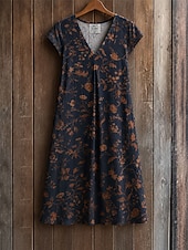 cheap Floral Dress-Women's Midi Dress Shift Dress T Shirt Dress Tee Dress Summer Dress Elegant Bohemia Vacation Beach Party Holiday Regular Fit Star Tropical Short Sleeve V Neck White Maroon Yellow Red Summer Spring