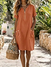 ieftine Rochie albă-Pentru femei Rochii Lungime Genunchi Rochie casual Rochie de vară De Bază Clasic Zilnic Vacanță Fit regulat Simplu Manșon scurt Stil Nautic Albastru piscină Verde Crud Alb Galben Vară Primăvară