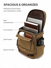 billiga Utomhusryggsäckar-Männens Vintage Canvas Laptopryggsäck Stor Kapacitet Multi Pocket Reseryggsäck för Arbete Högskola Vandringshelger