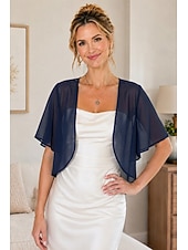cheap Wedding Guest Wraps-Women's Wrap Shrug Mother's Wraps Bridal's Wraps Wedding Guest 's Wraps Elegant Ladies Formal Style Short Sleeve Chiffon Wedding Wraps With Pure Color For Daily Spring &amp; Summer