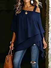 economico T-shirt semplice-Per donna Maglietta Orlo asimmetrico Elegante Casual Manica Corta Manica a pipistrello Monospalla Top lunghi Quotidiano Uscire Abbigliamento da vacanza Bianco Nero Blu marino Azzurro Estate Primavera