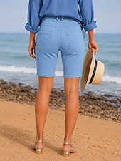  Per donna Jeans Shorts Pantaloncini Burmuda Moda Lunghezza al ginocchio Vita Alta Classico Comodità Vacanza Formale Blu chiaro Grigio Estate Primavera Vestibilità regolare
