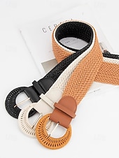 preiswerte Damengürtel-Damen-Gürtel im Boho-Stil aus geflochtenem, gewachstem Seil, breiter, gewebter Taillengürtel mit runder Schnalle, verschiedene Farben, Sommergürtel für Kleider, Jumpsuits und Strandmode &amp;Alltagsstil