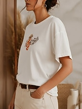 abordables T-shirt Boho-T-shirt musicale brodé 100 % coton pour femmes T-shirt d'été élégants vintage mode à manches courtes col rond haut régulier décontracté quotidien plage blanc été printemps automne hiver