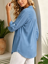 economico Bluse Semplici-Per donna Blusa Pizzo Tinta unica Vintage Elegante Casual Manica Lunga Scollo a V Top Regolari Casuale Quotidiano Blu Estate Primavera