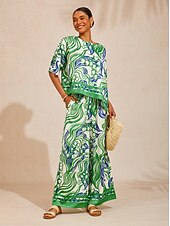 baratos camisas, tops e blusas-Top de cetim sedoso com estampa abstrata de flor em forma de sino