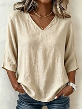  Per donna Maglietta Tinta unica Moda Casual Mezza Manica Scollo a V Top lunghi Casuale Blu Nero Bianco Giallo Albicocca Estate