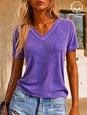  Halloween Women's T Shirt Cotton Shirt Tee Top Ruched Graphic Flag Plain Vintage Fashion Stylish Short Sleeve V Neck Regular Tops Casual Daily Going out Blue Black Purple Green Rose Red Summer Spring