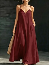 abordables Robes décontractées-Femmes Robe Longue Maxi Robe Robe Décontractée Robe Semi-Formelle Tropical Fête Hawaïen Coupe Ample Uni Sans manches Col en V Blanche Aqua bleu Noir Rouge Foncé Été Printemps Automne