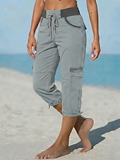 halpa Urheilushortsit-Naisten Reisitaskuhousut Vintage Urheilu Vasikka-Length Keskivyötärö Mukavuus Joustamaton Loma Muodollinen Sininen riisin valkoinen Kameli Kevään ruohonvihreä Kesä Kevät Loose Fit
