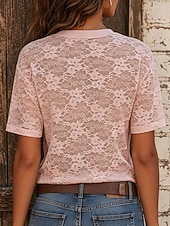  Damen Spitzentops Spitze Netz Blumen Grafik Elegant Mode Kurzarm Rundhalsausschnitt Normale Oberteile Lässig Weiß Schwarz Rosa Sommer Frühling