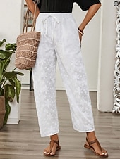 economico gamba larga e vita alta-Per donna Pantaloni casual Pantaloni Estivi Pantaloni Corti Vacanza Essenziale Casual Lunghezza alla caviglia Vita Alta Semplice Ricamato Tasca Fascia Elastica Comodo Comodità Morbido Inelastico