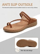economico Sandali Comodi-Infradito da donna marrone scuro con cinturino intrecciato, comode e imbottite, con suola leggera e flessibile, ideali per vacanze al mare, viaggi in resort, passeggiate quotidiane e abbigliamento