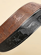 cheap Men's Belts-Men's Western Cowboy Belt, Vintage Embossed Faux Leather Belt for Men, Adjustable Length Country Style Waistband with Large Bull Skull Buckle, Retro Rodeo Jeans Accessory, Black Brown Colors