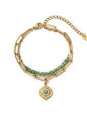 preiswerte Damenarmband-Damen-Doppelarmband im Boho-Stil mit mehreren Lagen Perlen, Naturstein &amp;Charm-Armband aus Titanstahl für Damen, Sommer-Schmuckstück mit mehreren Anhängern – perfekt für Urlaub, Alltag und als Geschenk