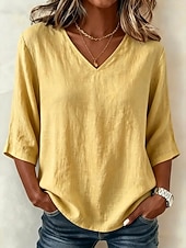  Per donna Maglietta Tinta unica Moda Casual Mezza Manica Scollo a V Top lunghi Casuale Blu Nero Bianco Giallo Albicocca Estate