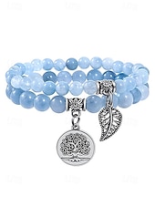 economico Bracciale da donna-Set di braccialetti da donna bohémien a strati con perline di pietra naturale, albero della vita e ciondoli a forma di foglia, gioielli da polso impilabili multicolore in 2 pezzi per l'uso quotidiano,