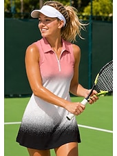 baratos Vestido Feminino-Mulheres Gradiente Vestido de tênis Vestido esportivo Vestido Polo de Tênis Sem Manga Esportivo Quarter Zip Elástico Redutor de Suor Respirável Voleibal Tênis Golfe Aberto para a Lateral Gola Alta