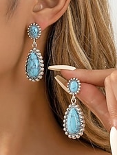 cheap Women's Earring-Women's Boho Teardrop Turquoise Earrings, Vintage Alloy Drop Earrings, Western Southwestern Statement Jewelry, Summer Fashion Gift for Her