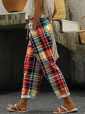  Damen Chinos Freizeithose Urlaub Vintage Lässig Volle Länge Mittlere Taillenlinie Grafik Karomuster Geometrisches Muster Kordelzug Patchwork Tasche Komfort Weich Außenbereich Unelastisch Lässig