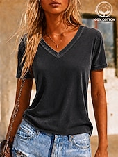  Halloween Women's T Shirt Cotton Shirt Tee Top Ruched Graphic Flag Plain Vintage Fashion Stylish Short Sleeve V Neck Regular Tops Casual Daily Going out Blue Black Purple Green Rose Red Summer Spring