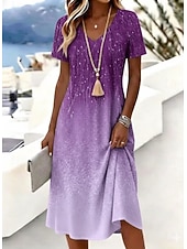 voordelige Kunst &amp; Design Jurken-Dames Halflange jurk T shirt jurk A lijn jurk Vakantie Casual Boho Strand Ruim Passend Ombre Grafisch Abstract Korte mouw V-hals Blozend Roze Paars Oranje Groen Zomer Lente