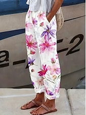  Damen Hose in Leinenoptik Weites Bein Freizeithose Sommerhose Urlaub Mode Streetwear Knöchellang Mittlere Taille Blumen Grafik Tasche Elastischer Bund Druck Bequem Komfort Atmungsaktivität Unelastisch
