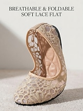 cheap Women's Flats-Women's Almond Crochet Lace Flats – Breathable Floral Mesh Walking Shoes with Lightweight Comfort for Vacation Travel, Cruise Trips,  Garden Parties and Everyday Wear