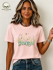 Χαμηλού Κόστους Floral μπλουζάκι-Γυναικεία 100% Bumbac Μπλουζάκι Στάμπα Φλοράλ Γραφική Βίντατζ Στυλάτο Καθημερινό Κοντομάνικο Στρογγυλή Ψηλή Λαιμόκοψη Κανονικά μπλουζάκια Causal Καθημερινά Σαββατοκύριακο Μαύρο Λευκό Ανθισμένο Ροζ